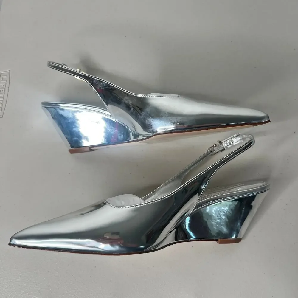 Larroude Silver LouLou Mirror Pump Size 8